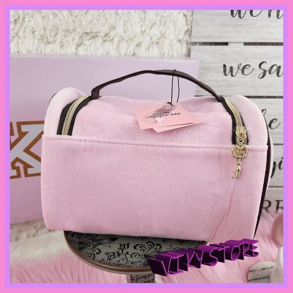 💕 NWT Juicy Couture Pink Velvet Train Case Front & Top Zippers #7199 💕 - Picture 5 of 6